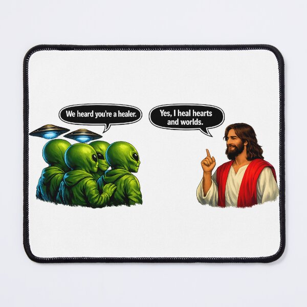 Item preview, We Heard You’re a Healer — Cosmic Conversation (Aliens & Jesus Design) designed and sold by ChaoticVibe22.