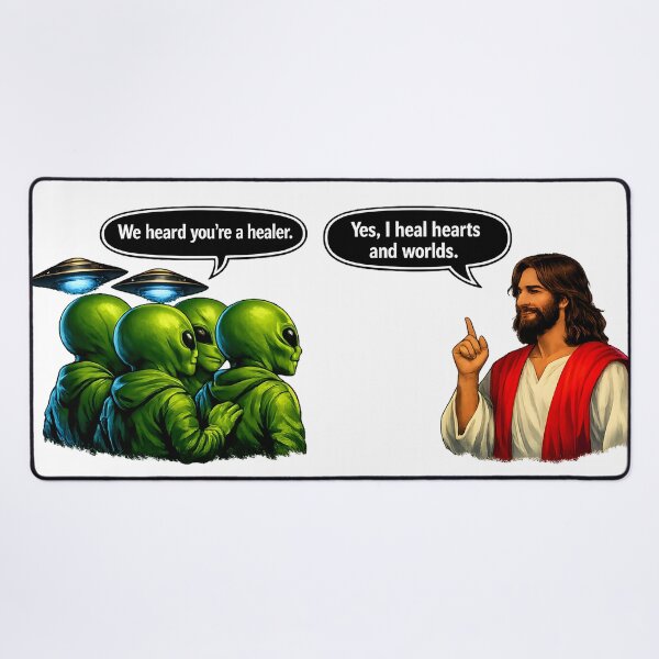 Item preview, We Heard You’re a Healer — Cosmic Conversation (Aliens & Jesus Design) designed and sold by ChaoticVibe22.