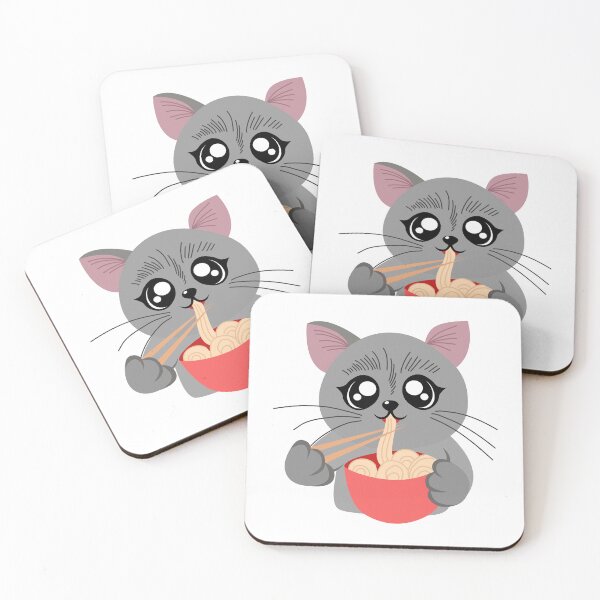 Item preview, Cute Gray Kitten Eating Ramen Illustration designed and sold by KrisGraphic45.