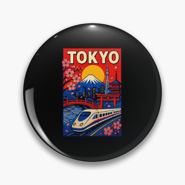 Item preview, Tokyo Skyline Sakura and Bullet Train Retro Travel Poster designed and sold by eliramaison.