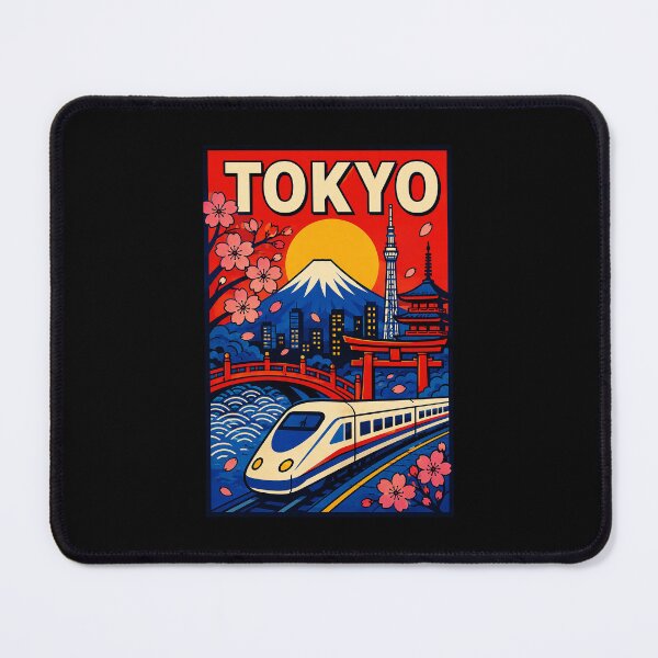 Item preview, Tokyo Skyline Sakura and Bullet Train Retro Travel Poster designed and sold by eliramaison.