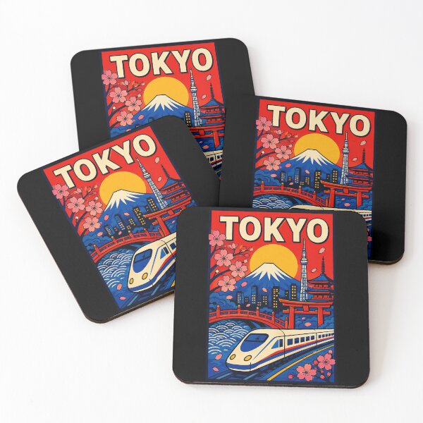 Item preview, Tokyo Skyline Sakura and Bullet Train Retro Travel Poster designed and sold by eliramaison.