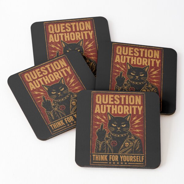 Item preview, Question Authority Black Cat Punk Retro Protest Style designed and sold by Modaozushi216.