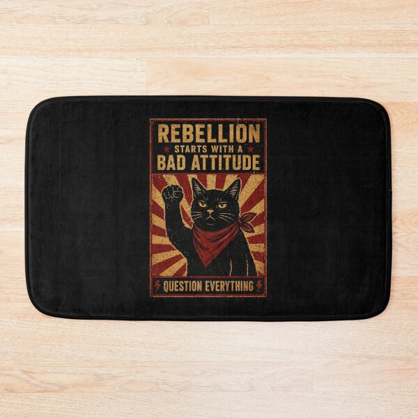 Item preview, Rebellion Starts With a Bad Attitude Black Cat Vintage Poster designed and sold by Modaozushi216.