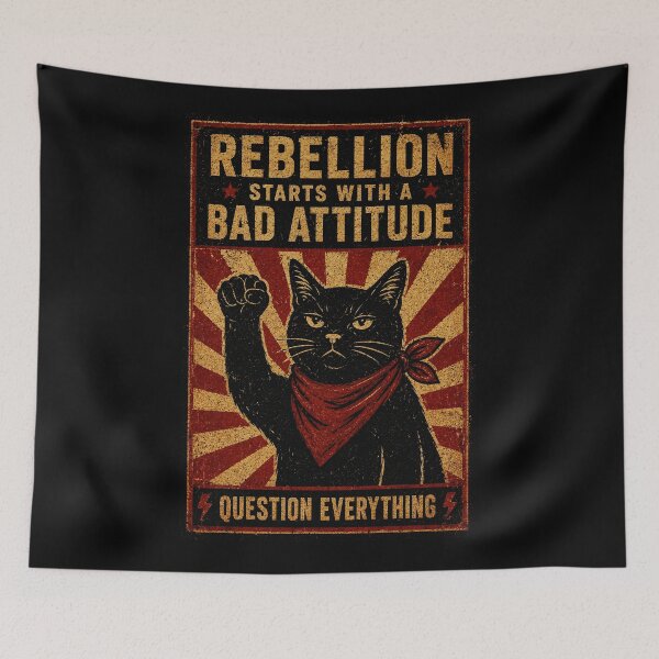Item preview, Rebellion Starts With a Bad Attitude Black Cat Vintage Poster designed and sold by Modaozushi216.