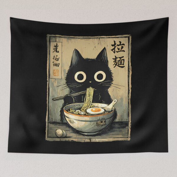 Item preview, Kawaii Ramen Cat Retro Japanese Noodles Artwork designed and sold by NonBuyingData.
