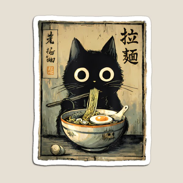 Item preview, Kawaii Ramen Cat Retro Japanese Noodles Artwork designed and sold by NonBuyingData.