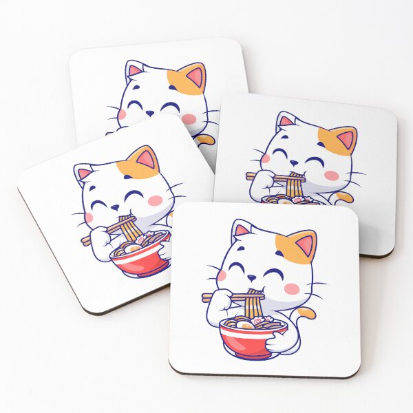 Item preview, Happy Calico Cat Enjoying Ramen Illustration designed and sold by KrisGraphic45.