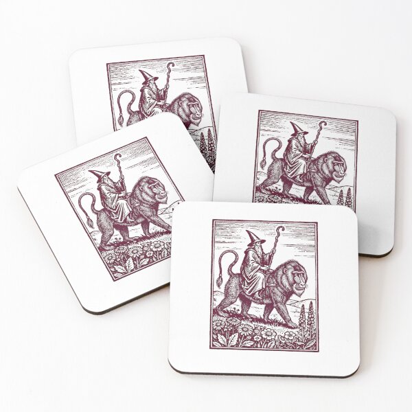 Item preview, Wizard Riding a Mandrill Fantasy Illustration designed and sold by Colorful-Garden.