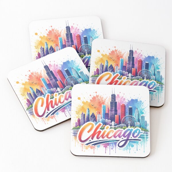 Item preview, Retro Chicago Cityscape Watercolor Travel Graphic designed and sold by LakeishiaDeA.