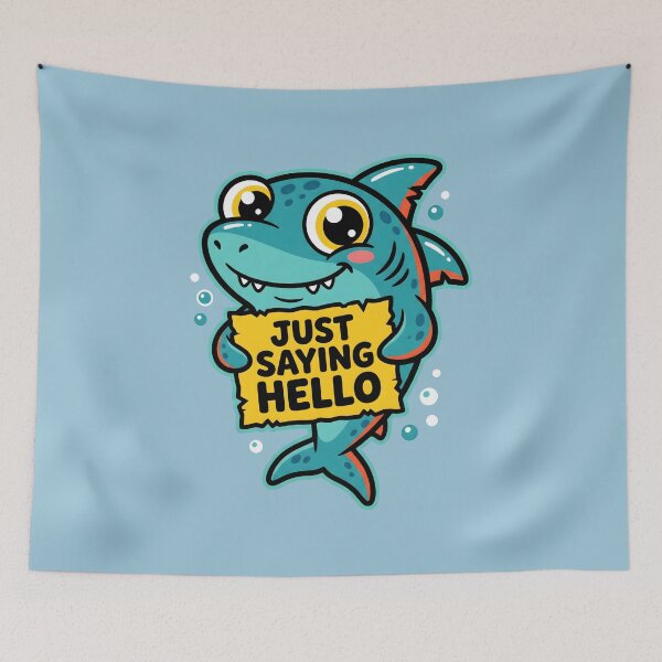 Item preview, Just Saying Hello Cute Chibi Shark Sea Creature designed and sold by SplashTastic.