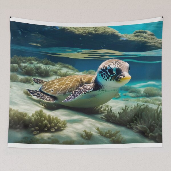Item preview, Baby Sea Turtle Gliding Over Coral Reef designed and sold by CASASIS_MERCH.
