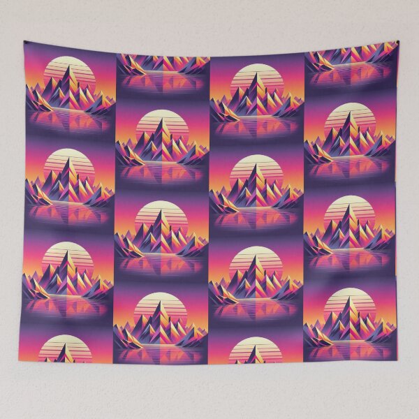 Item preview, Synthwave Mountains – Retro Sunset Design designed and sold by Dogandesighn.