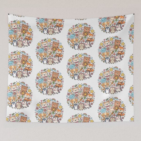 Item preview, Cute Kawaii Animals Circle Doodles- Happy Cartoon Friends Graphics  designed and sold by LunaVales.