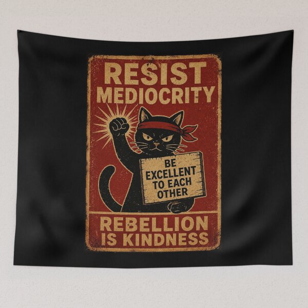 Item preview, Retro Rebel Cat Kindness Poster With Vintage Motivation Vibes designed and sold by Modaozushi216.