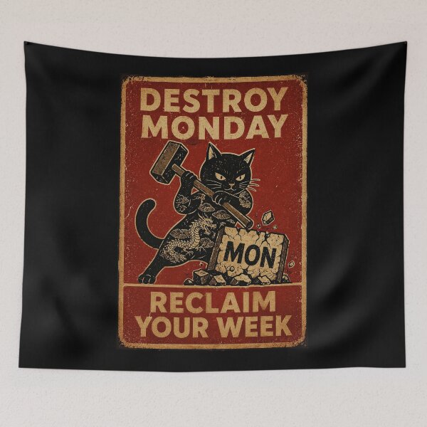 Item preview, Retro Black Cat Anti Monday Poster With Burnout designed and sold by Modaozushi216.