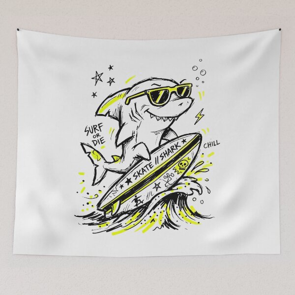 Item preview, Surf Or Die Skate Shark Indie Doodle designed and sold by SplashTastic.