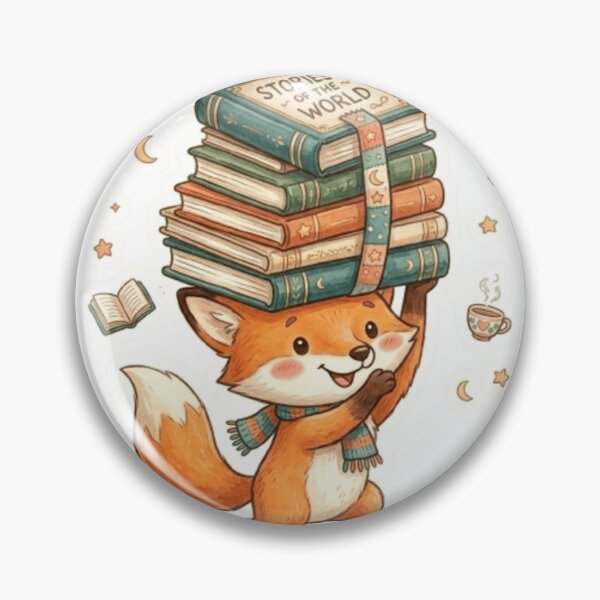 Item preview, Book Stack Fox designed and sold by Thalora Store.