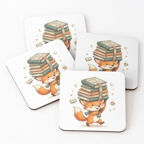 Item preview, Book Stack Fox designed and sold by Thalora Store.