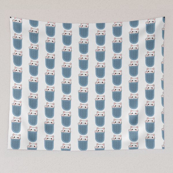 Item preview, Cute Kawaii White Cat Waving from Denim Pocket designed and sold by KrisGraphic45.
