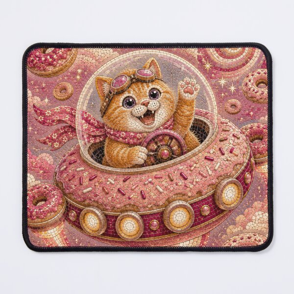Item preview, Cute Ginger Cat Flying Donut Saucer Mosaic Art designed and sold by Mindworx21.