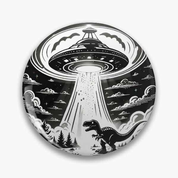 Item preview, UFO T-Rex Abduction | Retro Black and White Alien Spaceship | Funny Dinosaur Sci-Fi Art designed and sold by SergioMiklos.