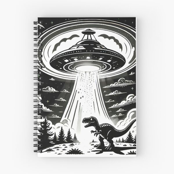 Item preview, UFO T-Rex Abduction | Retro Black and White Alien Spaceship | Funny Dinosaur Sci-Fi Art designed and sold by SergioMiklos.