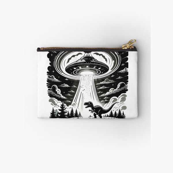 Item preview, UFO T-Rex Abduction | Retro Black and White Alien Spaceship | Funny Dinosaur Sci-Fi Art designed and sold by SergioMiklos.