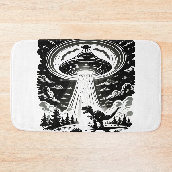 Item preview, UFO T-Rex Abduction | Retro Black and White Alien Spaceship | Funny Dinosaur Sci-Fi Art designed and sold by SergioMiklos.