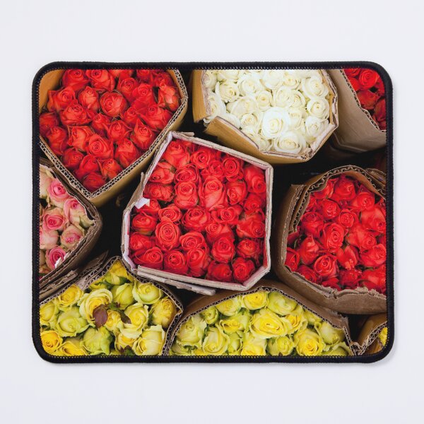 Item preview, Colorful floral pattern of rose bouquets at a wholesale flower market in Dalat, Vietnam designed and sold by Kevin Miller Photography.