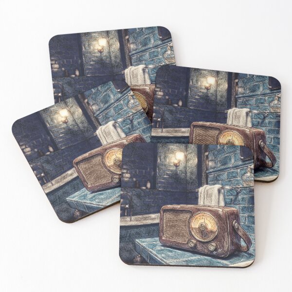Item preview, Vintage Retro Radio Cinematic Bathroom Illustration designed and sold by Hen-C-Art.