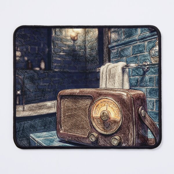 Item preview, Vintage Retro Radio Cinematic Bathroom Illustration designed and sold by Hen-C-Art.