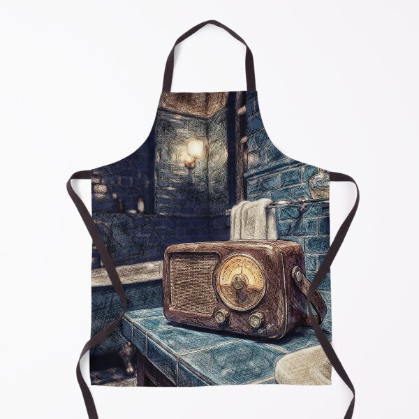 Item preview, Vintage Retro Radio Cinematic Bathroom Illustration designed and sold by Hen-C-Art.