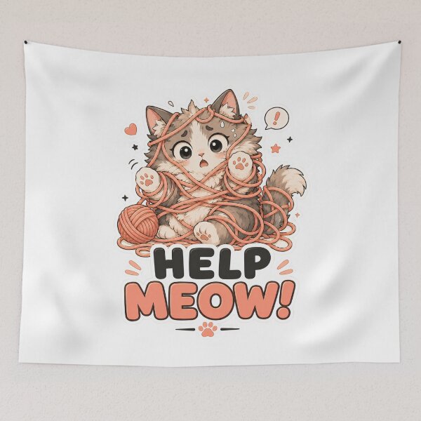 Item preview, Help Meow Funny Yarn Cat designed and sold by MoodCats.