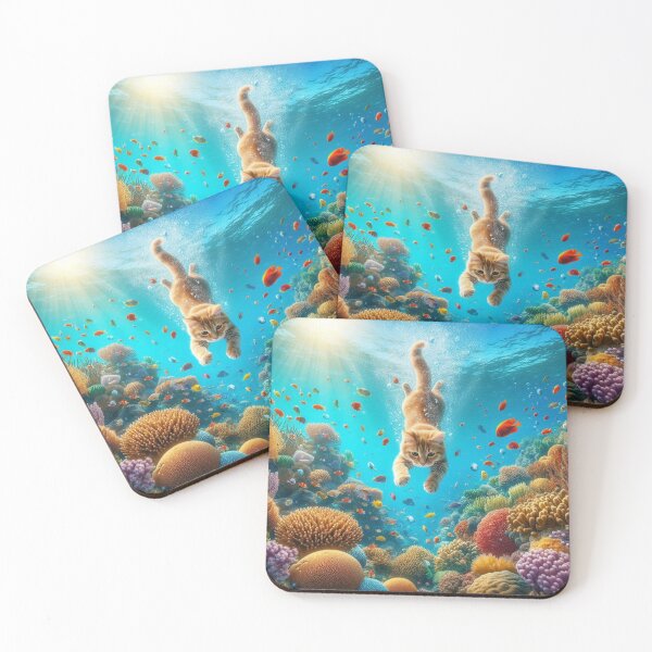 Item preview, Underwater Cat – Vibrant Coral Reef Design designed and sold by Dogandesighn.