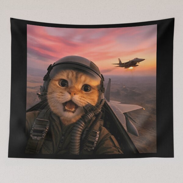 Item preview, Funny Fighter Cat pilot in the sunset cockpit designed and sold by NoThoughtsCat.