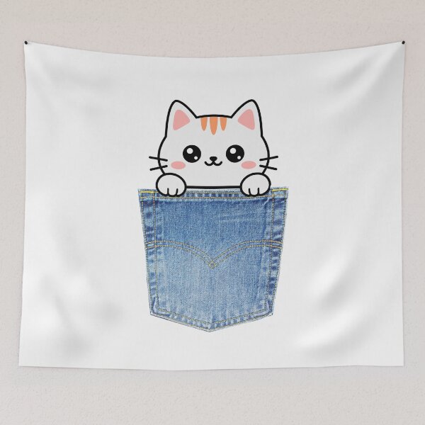 Item preview, Cute Kawaii White Cat Waving from Pocket designed and sold by KrisGraphic45.