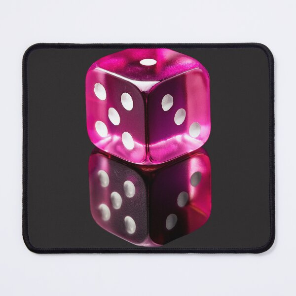Item preview, Glossy pink translucent dice on black background designed and sold by ChernivtsiSkoda.