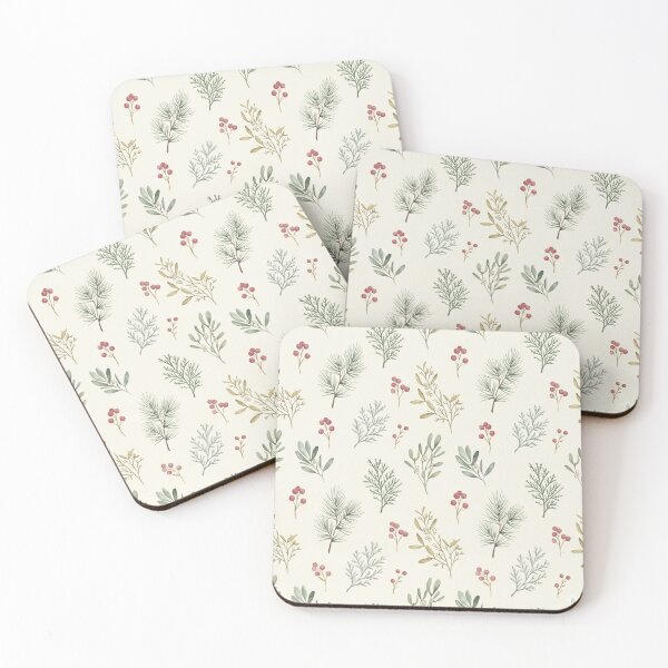 Item preview, Vintage Pine Branch and Winter Berries Floral Pattern designed and sold by weaveandwave.