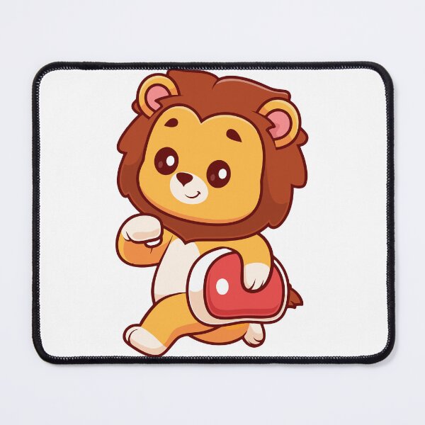 Item preview, Cute Baby Lion Carrying Meat Steak Cartoon designed and sold by earthshotr.