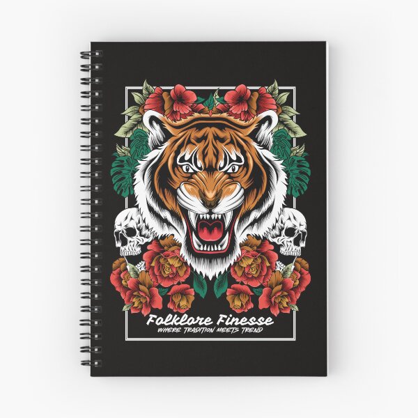 Artikelvorschau, Brüllender Tiger mit Totenköpfen und Rosen – Dunkle Fantasy-Tier-Tattoo-Kunst entworfen und verkauft von PrimalBeastLab.