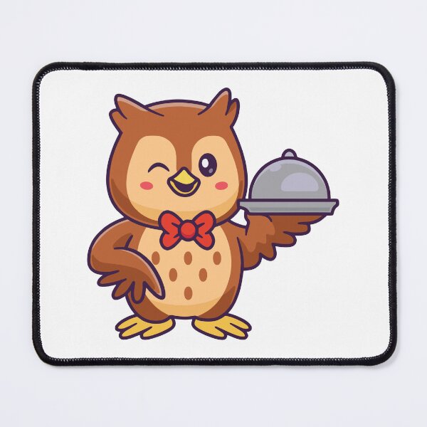 Item preview, Cute Owl Waiter Serving Food Cartoon Illustration designed and sold by earthshotr.