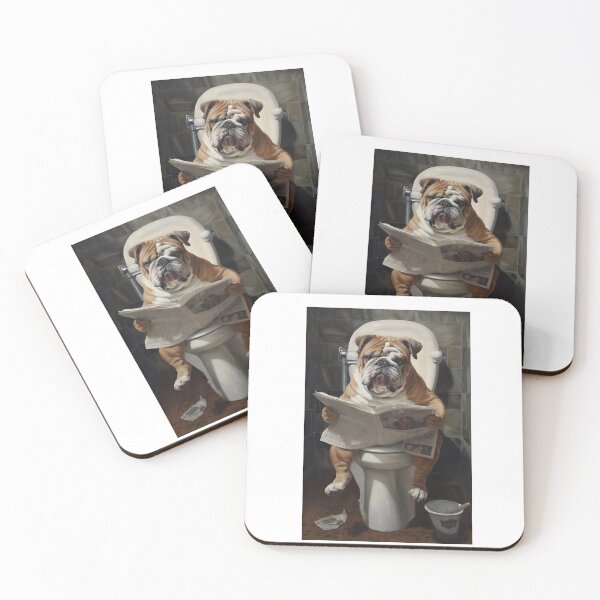 Item preview, Bulldog Reading Newspaper on Toilet Funny Art designed and sold by StranHabesre51.