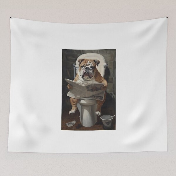 Item preview, Bulldog Reading Newspaper on Toilet Funny Art designed and sold by StranHabesre51.