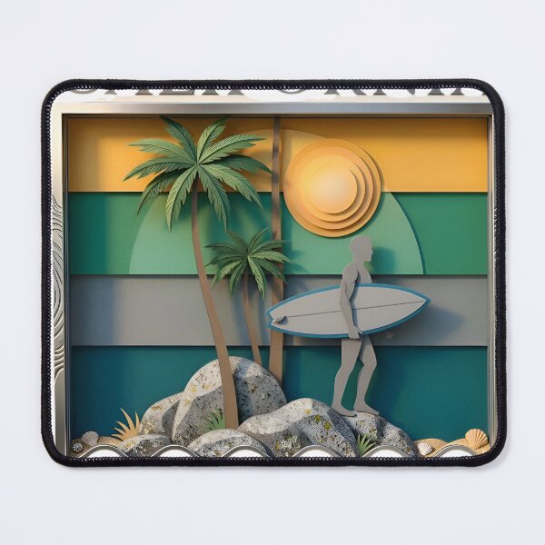 Item preview, 3D Papercut California Surfing Beach Art designed and sold by TheNovaGraphix.