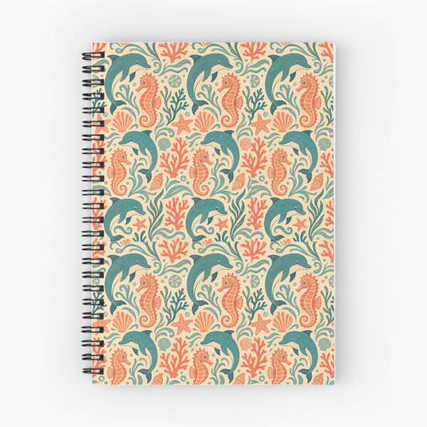 Item preview, Vintage Ocean Collage Seamless Pattern — Dolphins & Seahorses (Teal, Coral, Cream) designed and sold by Jandedan.