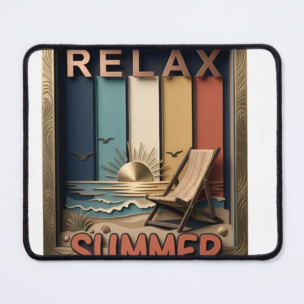 Item preview, 3D Papercut Relax Summer Beach Sunset Art with Golden Frame designed and sold by TheNovaGraphix.