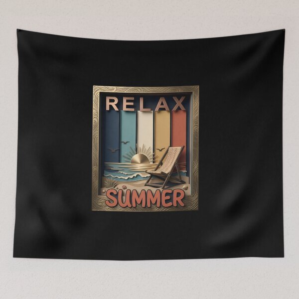 Item preview, 3D Papercut Relax Summer Beach Sunset Art with Golden Frame designed and sold by TheNovaGraphix.