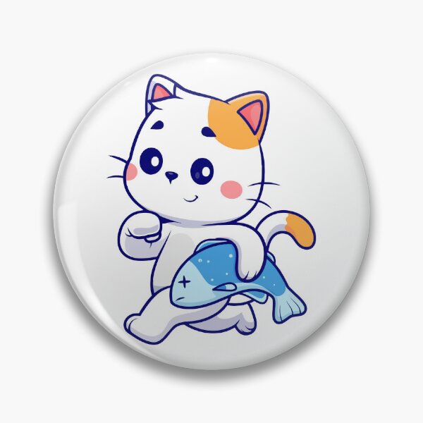 Item preview, Cute White Cat Carrying Big Fish Cartoon designed and sold by earthshotr.