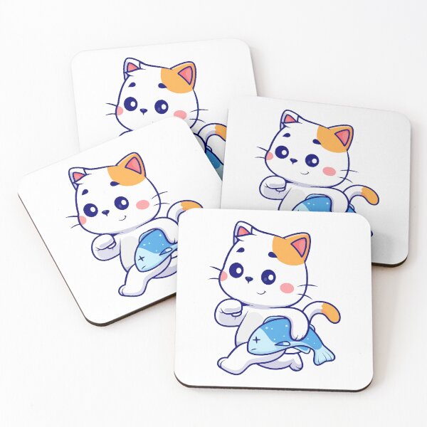 Item preview, Cute White Cat Carrying Big Fish Cartoon designed and sold by earthshotr.